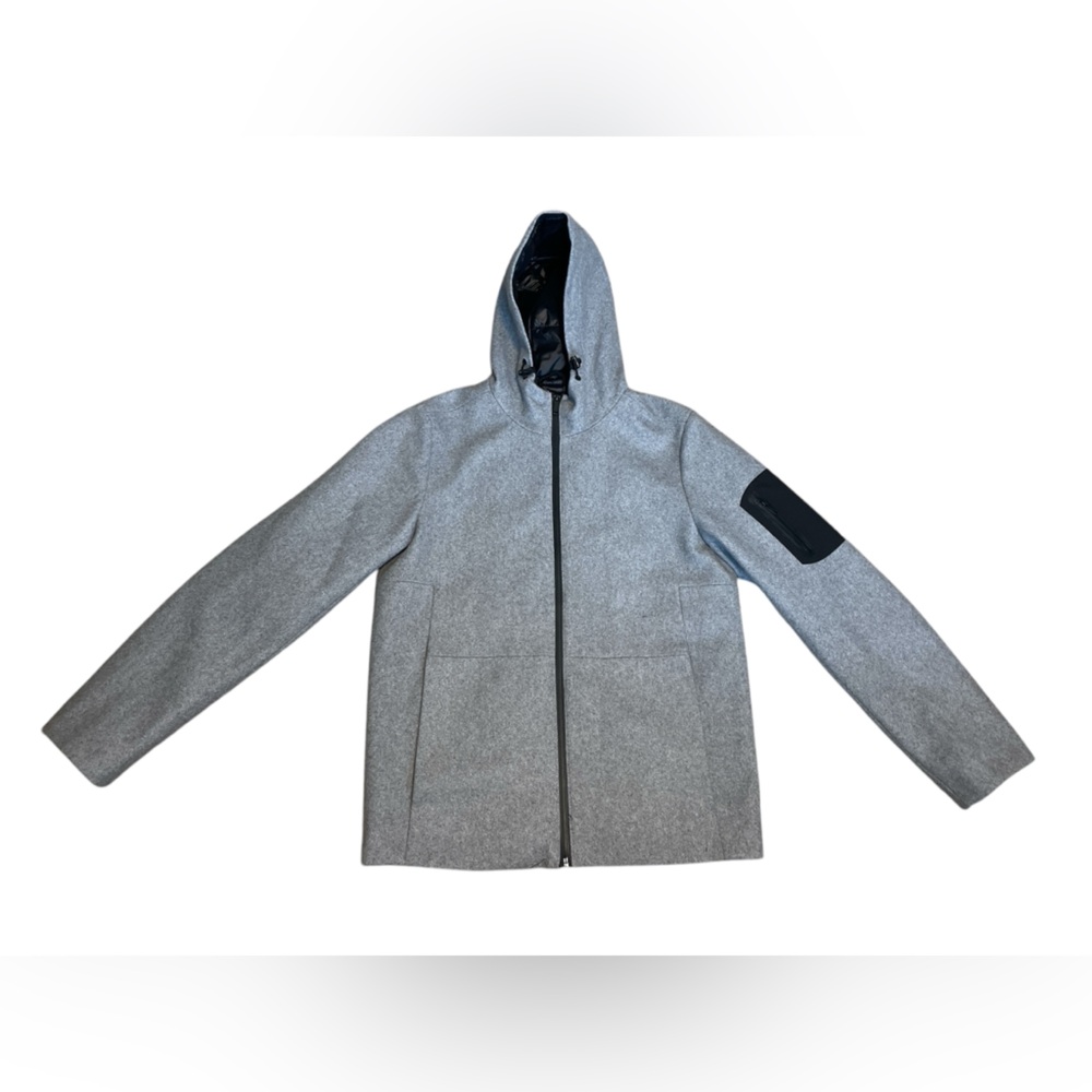 NWOT DKNY Mixed Media Wool Blend Hooded Jacket, Size Small, Gray, Outerwear